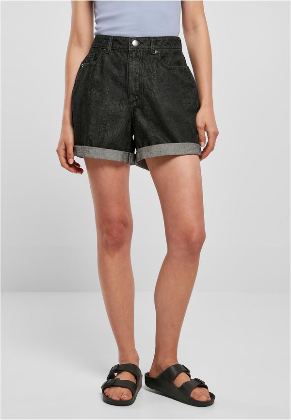 Urban Classics Women's High-Waisted Boyfriend Shorts - Black Washed