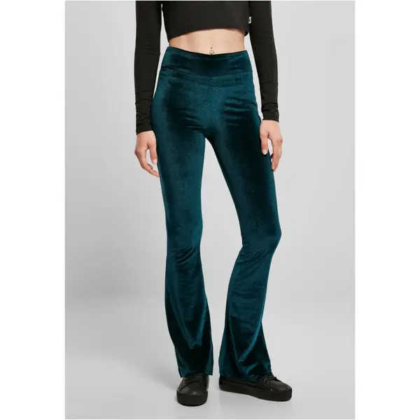 Urban Classics Women's high-waisted Velvet Boot leggings in teal