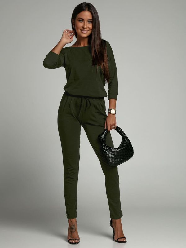 FASARDI Women's jumpsuit fastened at the back with a khaki zipper