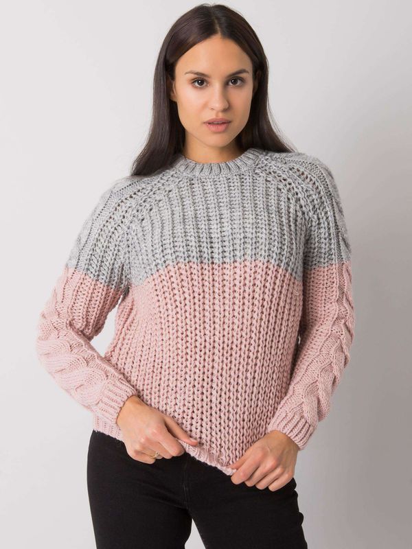 Fashionhunters Women's knitted grey-pink sweater Bergerac RUE PARIS