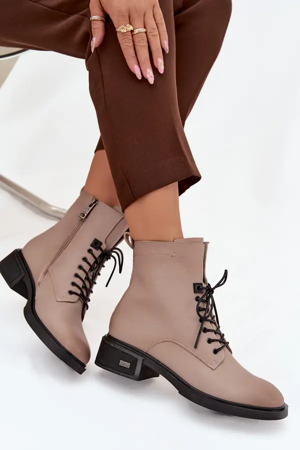 VINCEZA Women's Leather Ankle Boots Low Heel Insulated Vinceza