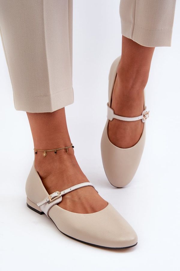 Laura Messi Women's Leather Ballerina Flats Laura Messi 2774 Beige