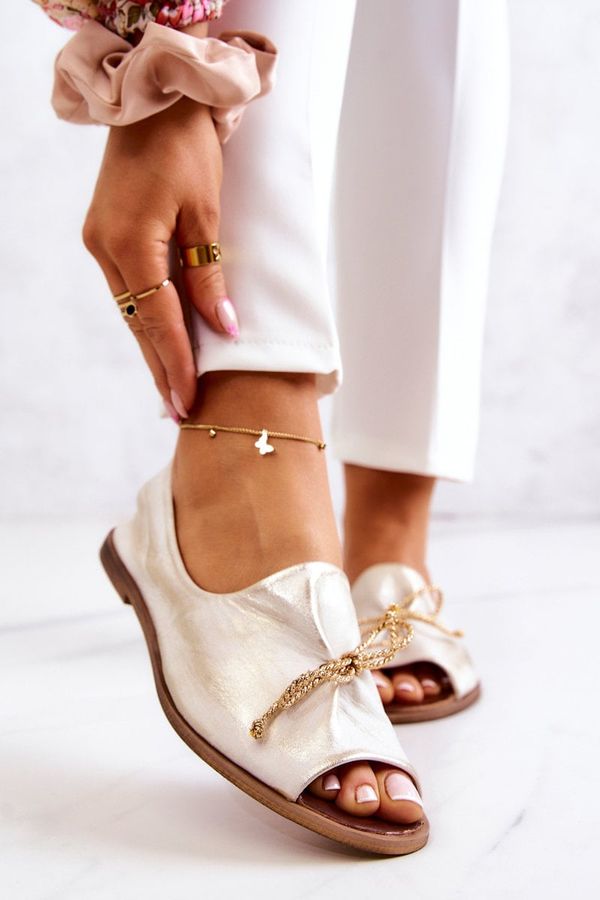 Zazoo Women's Leather Ballerina Flats Zazoo 2660 White-Gold