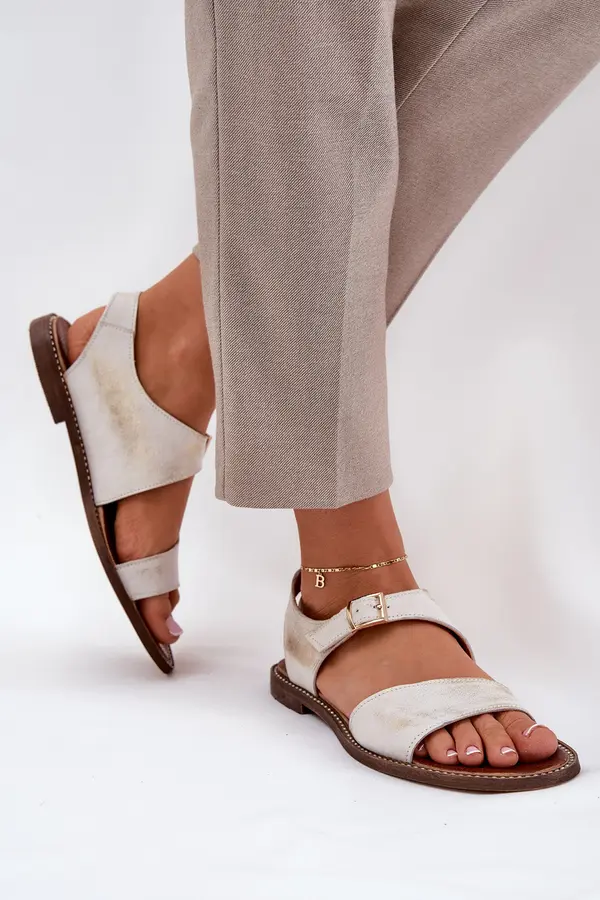 Zazoo Women's Leather Flat Sandals Zazoo 3014 Distressed Gold