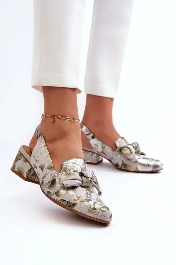 Maciejka Women's Leather Sandals with Low Heel in Flowers Maciejka