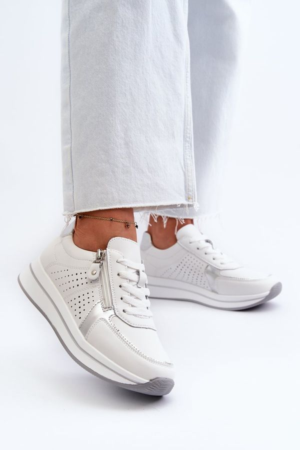 Kesi Women's leather sneakers on the White Ligustra platform