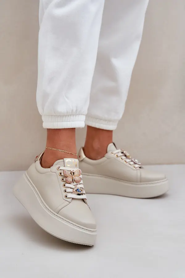 CheBello Women's Leather Sneakers With Decorations CheBello