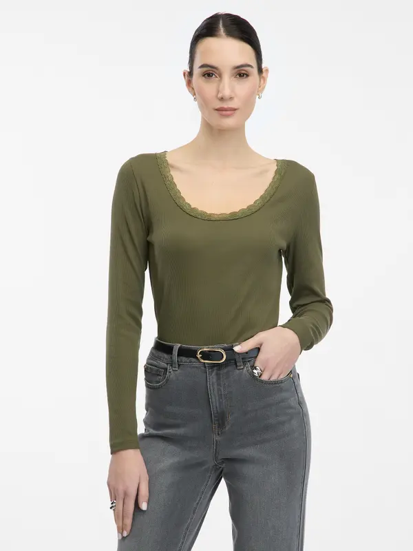 Orsay Women's Long Sleeve Khaki T-Shirt ORSAY - Women's