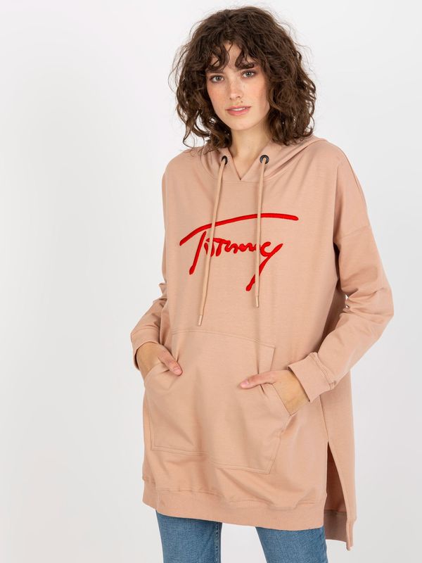 Fashionhunters Women's Long Sweatshirt with Slit - Beige