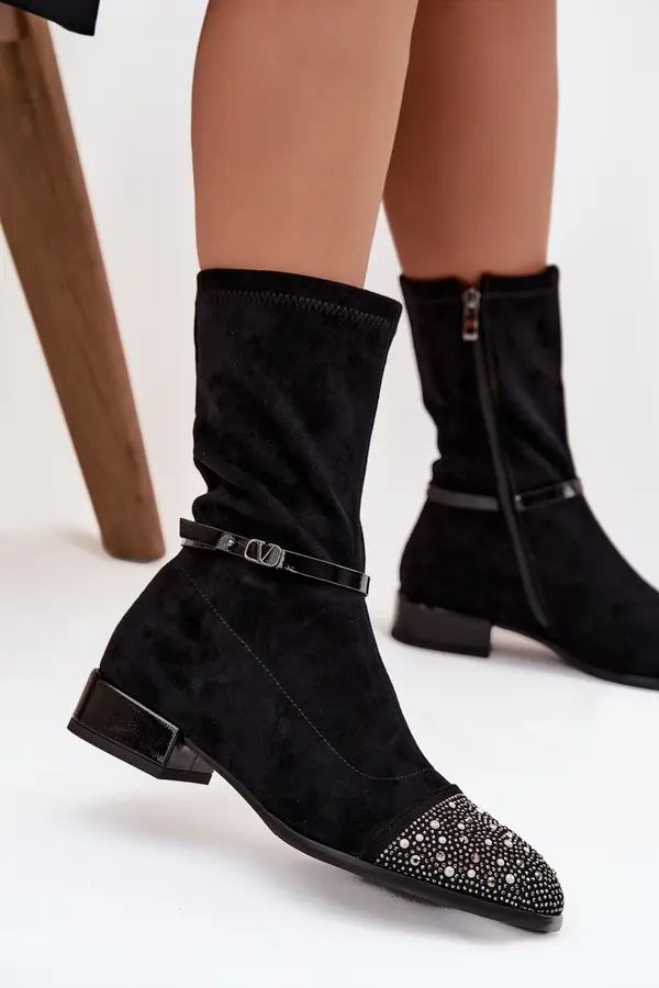 D&A Women's Low Heel Ankle Boots with Embellishment and Strap D&A