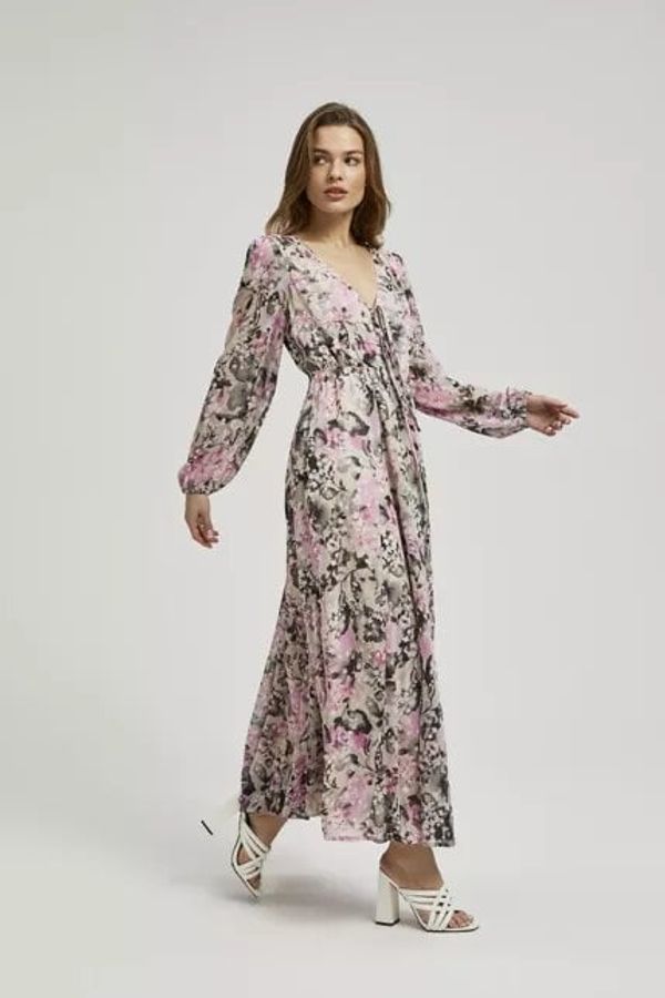 Moodo Women's maxi dress MOODO - beige with floral pattern