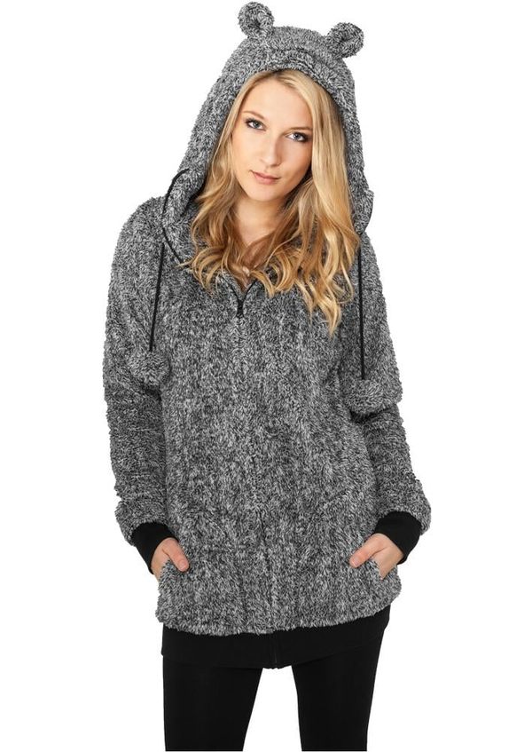 UC Ladies Women's Melange Teddy Zip Hoody blk/wht