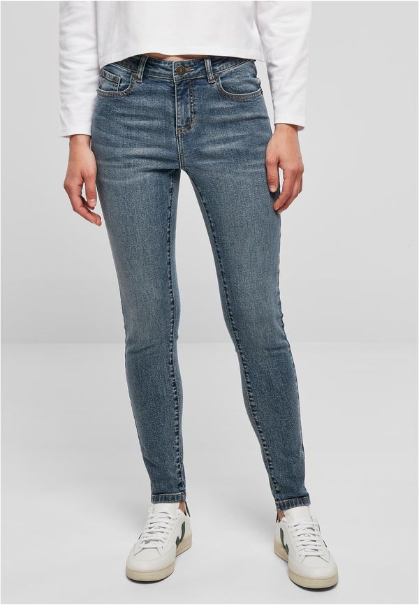 Urban Classics Women's Mid-Waisted Skinny Jeans - Blue