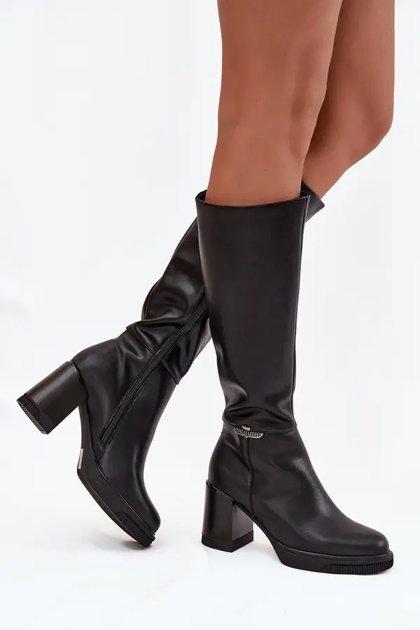 VINCEZA Women's Musketeer Boots Made of Natural Leather With Heel Heated Vinceza