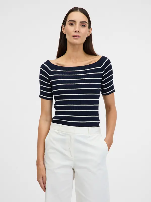 Orsay Women's Navy Blue T-Shirt with Three-Quarter Sleeve ORSAY - Women's