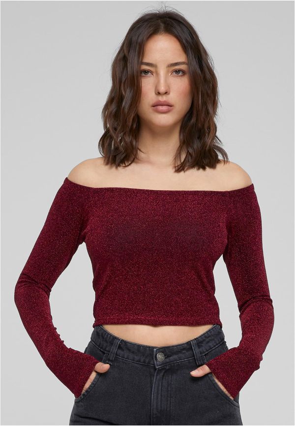 UC Ladies Women's Off Shoulder Glitter Long Sleeve Burgundy