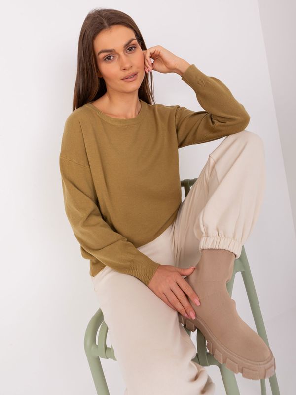 Fashionhunters Women's olive green classic sweater with cotton