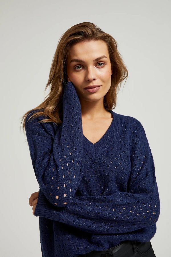 Moodo Women's openwork sweater with metallic thread MOODO - dark blue