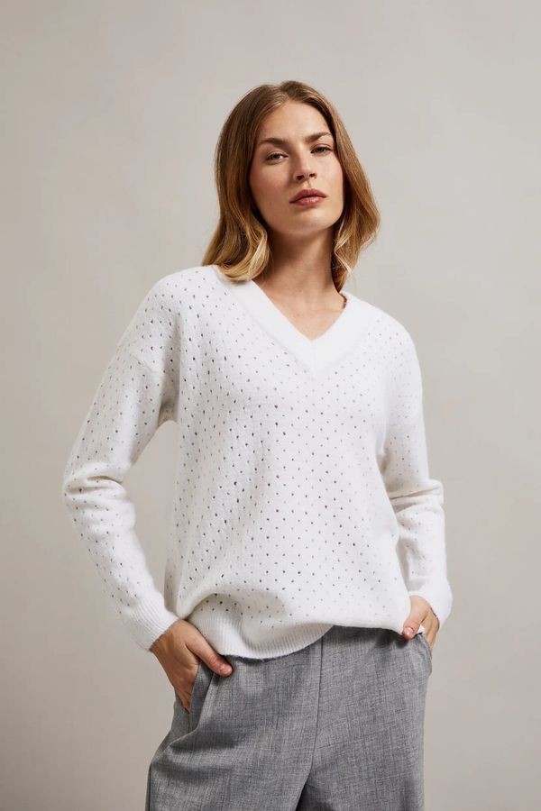 Moodo Women's openwork sweater with metallic thread MOODO - white