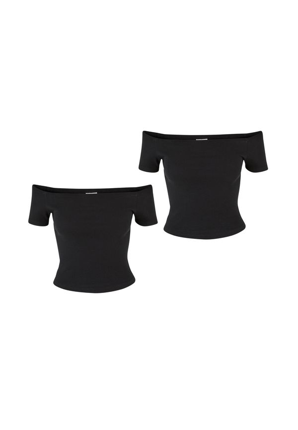 UC Ladies Women's Organic Off Shoulder Rib T-Shirt - 2 Pack Black+Black