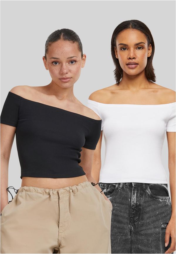 Urban Classics Women's Organic Off Shoulder Rib T-Shirt - 2 Pack Black+White