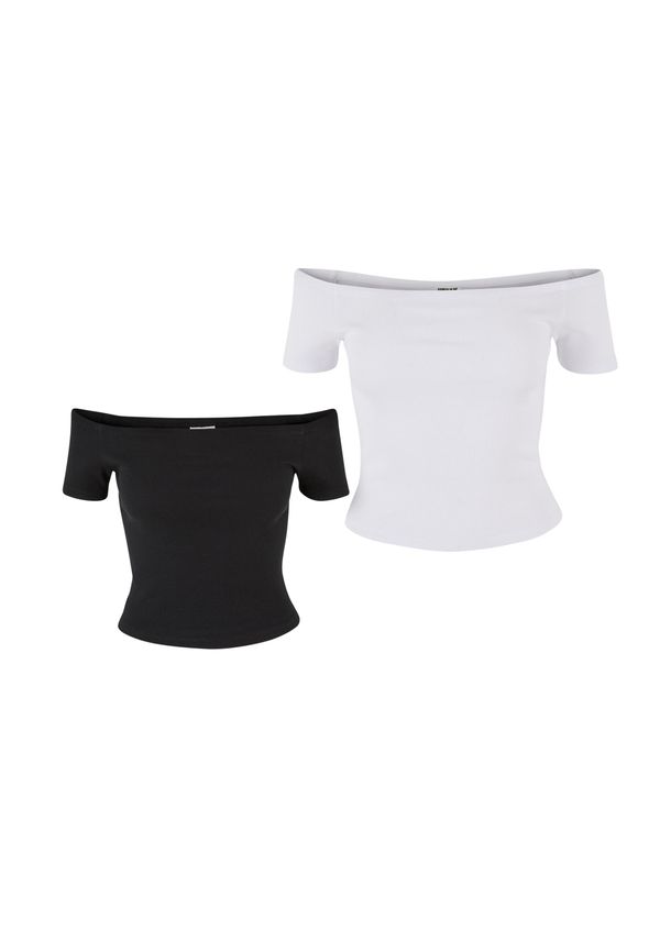 Urban Classics Women's Organic Off Shoulder Rib T-Shirt - 2 Pack Black+White