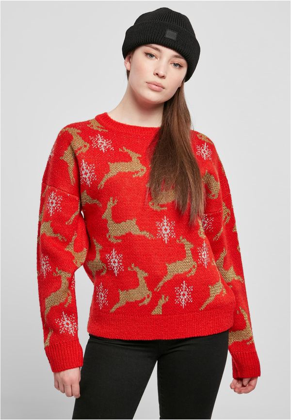 Urban Classics Women's Oversized Christmas Sweater Red/Gold