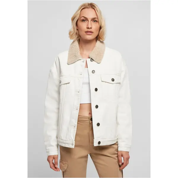 Urban Classics Women's oversized denim jacket Sherpa in white