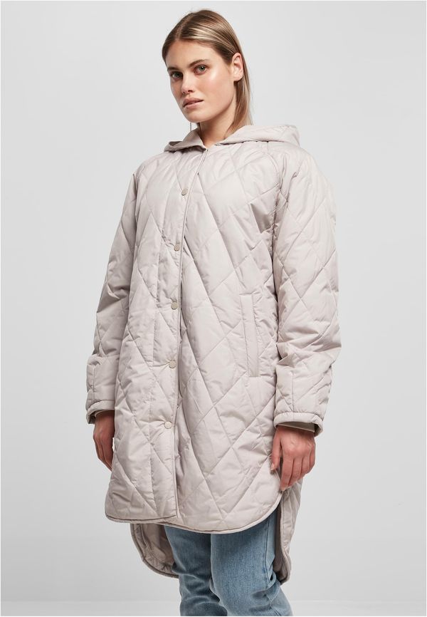 Urban Classics Women's Oversized Diamond Quilted Hooded Coat in Warm Grey