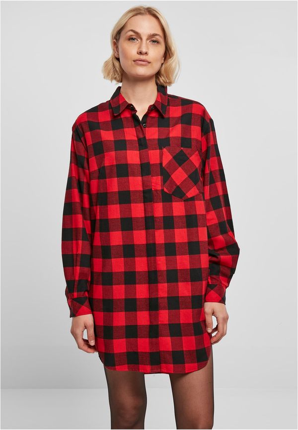 UC Ladies Women's Oversized Flannel Shirt Dress Black/Red