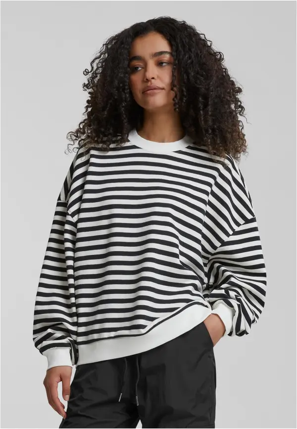 Urban Classics Women's Oversized Striped Sweatshirt - Black/Cream