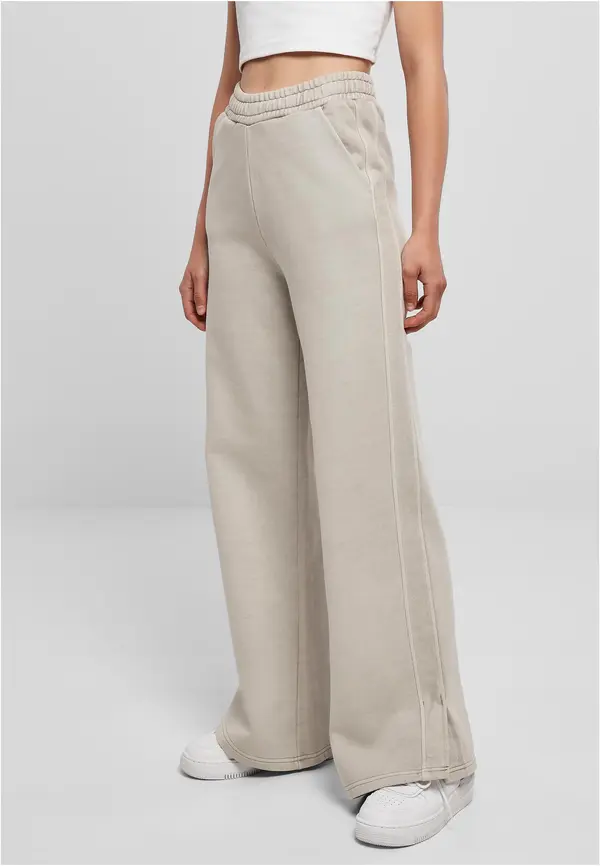 Urban Classics Women's Pants Heavy Terry Garment Dye Slit Pants in Warm Gray