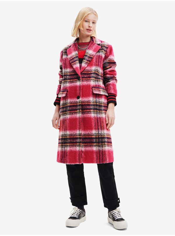 DESIGUAL Women's pink plaid coat with wool Desigual Tommy - Women