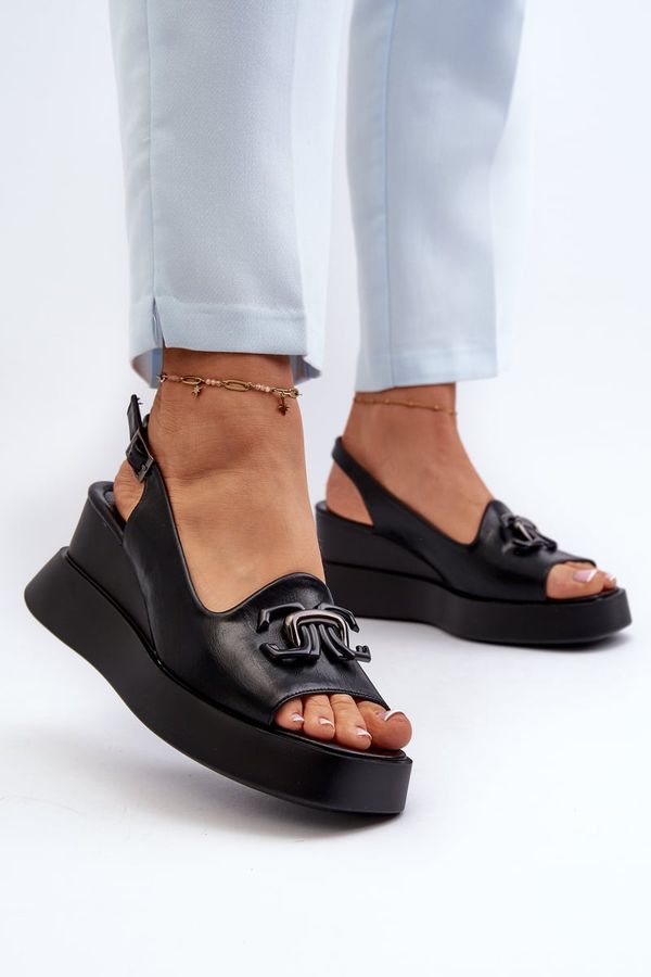 Kesi Women's platform and wedge sandals with embellishment, black Janesca