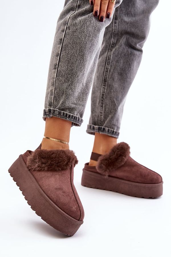 Kesi Women's platform slippers with fur brown Linaris