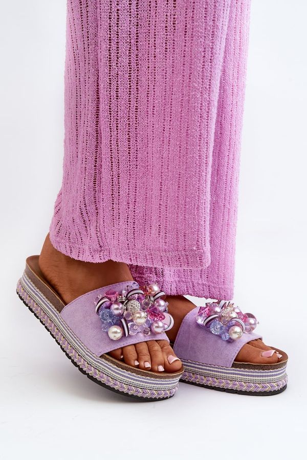 Kesi Women's platform slippers with S.Barski Purple embellishments