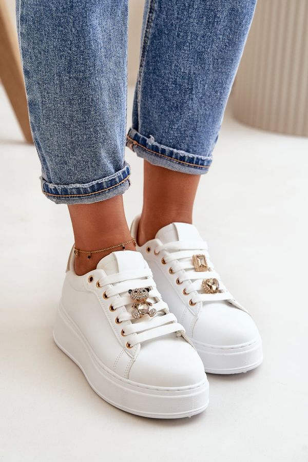 Kesi Women's platform sneakers with a teddy bear white Vailina