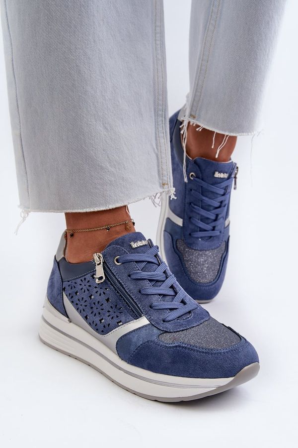 Inblu Women's Platform Sneakers with Lacy Pattern and Brocade INBLU