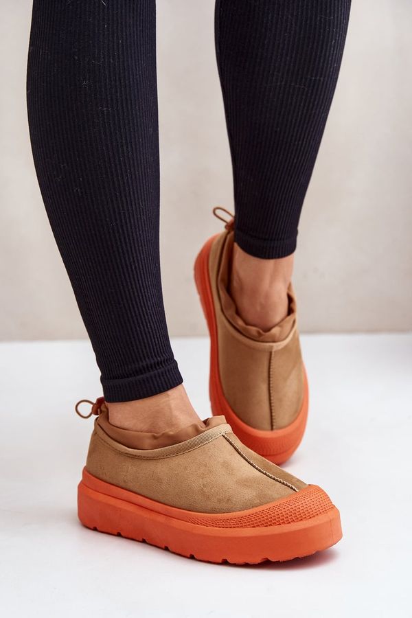 PS1 Women's platform snow boots with low shin part Camel Izamine