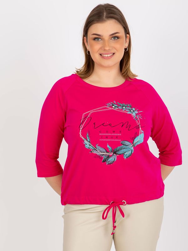 Fashionhunters Women's Plus size T-shirt with 3/4 raglan sleeves - fuchsia