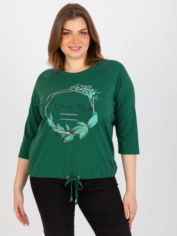 Fashionhunters Women's Plus Size T-Shirt with 3/4 Raglan Sleeves - Green