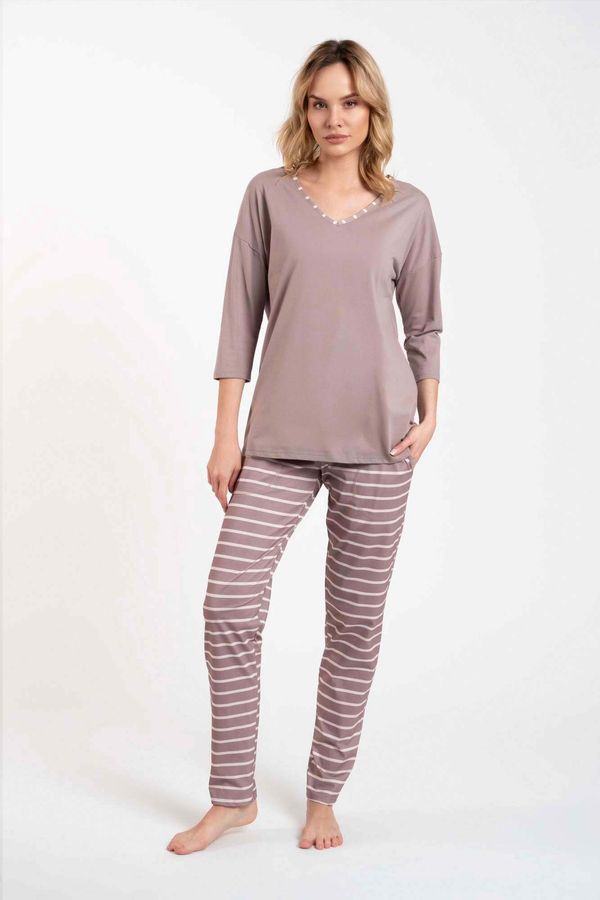 Italian Fashion Women's pyjamas Betty, 3/4 sleeves, long trousers - cappuccino/cappuccino print