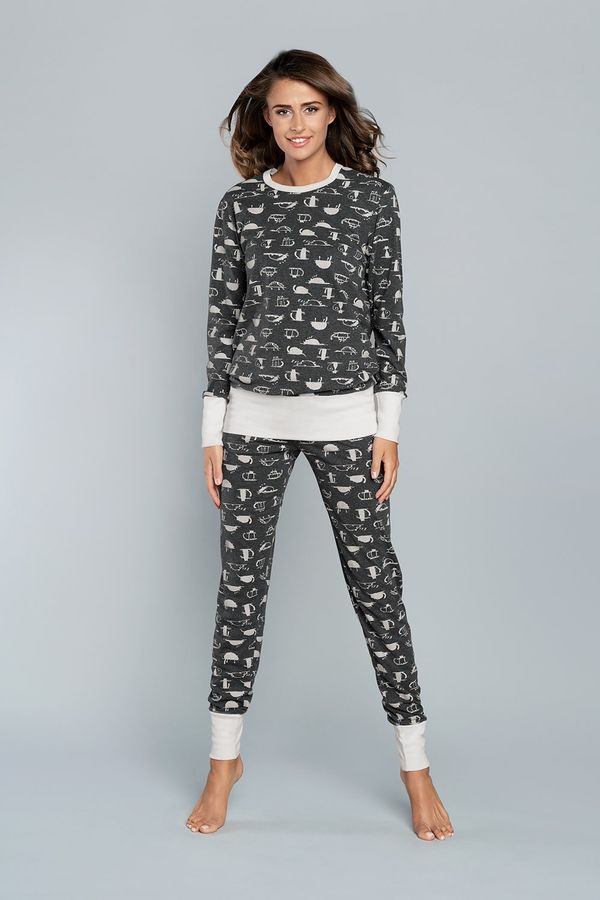 Italian Fashion Women's pyjamas Fiona long sleeves, long pants - dark melange print