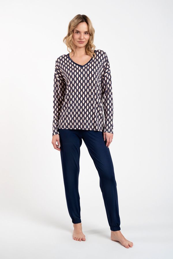 Italian Fashion Women's pyjamas Milda, long sleeves, long trousers - print/navy blue