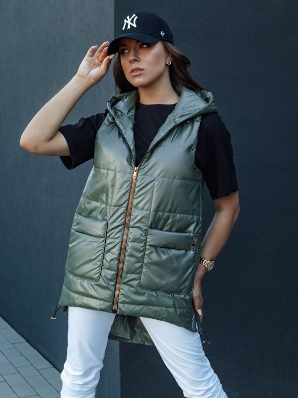 DStreet Women's quilted long vest with hood JESS green Dstreet