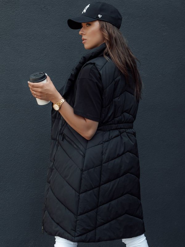 DStreet Women's quilted long vest without hood SERKIS black Dstreet