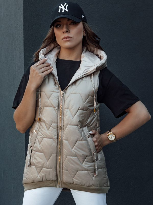 DStreet Women's quilted vest with hood GLITZY camel Dstreet