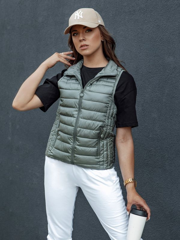 DStreet Women's quilted vest with stand-up collar STYLISHZ green Dstreet