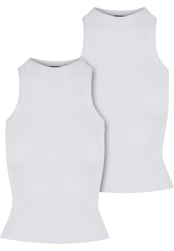 Urban Classics Women's Racer Back Rib Tank Top - 2 Pack White+White