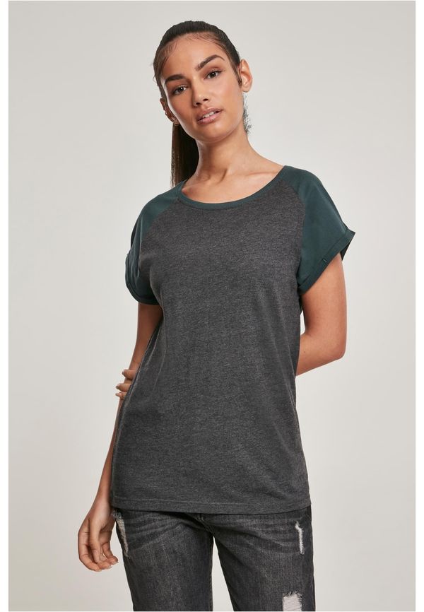 Urban Classics Women's raglan T-shirt with contrasting charcoal/bottlegreen